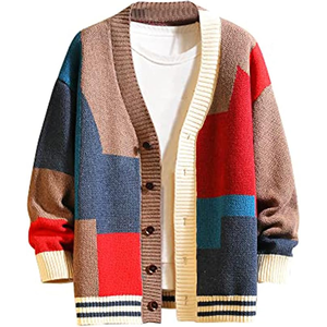 <b>Men's</b> Knitted Patchwork <b>Cardigan</b> Long Sleeve Button Closure Autumn Casual Sweater Regular Fit Full Sleeve Style - Product Image 2