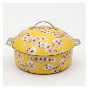 Casserole isotherme à double paroi de qualité supérieure en acier inoxydable, chauffe-plat thermique avec couvercle en dôme, motif floral jaune cerisier - Product Image 6