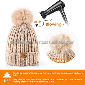 Wholesale Unisex Winter Keep Warm Custom Logo Knitted <b>Beanie</b> 3D Embroidery Pom Pom 100% <b>Wool</b> Silk Satin Lining Adjustable Travel - Product Image 4