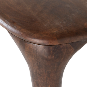 Table de salle à manger en bois de manguier massif de couleur noyer, design organique, bords incurvés, forme carrée, pieds en bois simples, pour la maison et la cuisine - Product Image 5