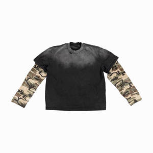 T-shirt unisexe à manches longues en coton 100% double couche, imprimé camouflage vintage délavé, avec logo personnalisé, pour homme - Product Image 4