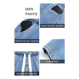 Jean baggy pour homme, pantalon en denim à taille élastique avec cordon de serrage, style streetwear décontracté, coupe ample, en mélange de coton - Product Image 6