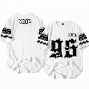 เสื้อยืดโอเวอร์ไซส์ผ้าตาข่ายสีขาวพิมพ์ลายกอธิคสไตล์อเมริกันฟุตบอลสำหรับผู้ชาย พิมพ์ลายดาวสปอร์ต ผ้าคอตตอนผสม ผลิตตามแบบ ODM - Product Image 2