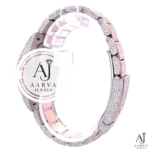 Montre-bracelet mécanique pour femme en acier inoxydable couleur or rose, cadran analogique 28 mm avec pierres précieuses, lunette en cristal pavée, bracelet à maillons, style bijou - Product Image 2