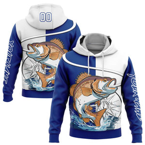 Sudadera de pesca para hombre con estampado de lubina, diseño de sublimación, nombre y número personalizados, color azul y blanco - Product Image 1