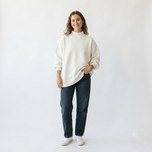 Women's Mockneck Fleece Sweatshirt Oversized <b>Drop</b>-Shoulder Full Sleeve Knitted Solid Color Breathable Winter Wear Loose Fit - Product Image 1