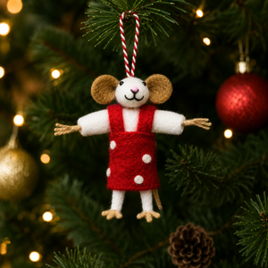 Ratón de Fieltro, Adorno Navideño, Vestido Rojo con Puntos Blancos Bordados, Juguete Suave de 0-10 cm, Unisex - Product Image 1
