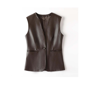 Gilet/veste en cuir véritable de vachette, respirant, couleur noire cirée vintage, pour homme et femme - Product Image 3