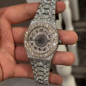 Splendide montre unisexe à quartz analogique avec strass, boîtier en moissanite argentée, verre saphir, fermoir caché, 28 mm ETA - Product Image 4