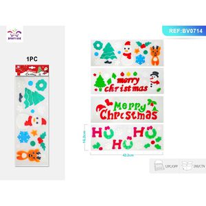Christmas Window <b>Stickers</b> 12 <b>Sheets</b> with Winter Designs Gel Cling Santa Claus Snowman Snowflakes Reindeer - Product Image 2