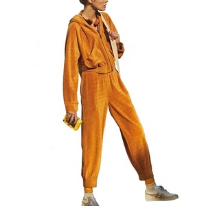 Wholesale Women's Velour Oversized OEM Track Suit With Kangaroo Pockets & Hood Men's Full Front Zipper Hooded Sweatsuit - Product Image 1
