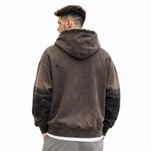 Sudadera con capucha vintage lavada y desgastada para hombre, estilo oversize, con bolsillo canguro, informal, para venta al por mayor, modelo 2026 - Product Image 2