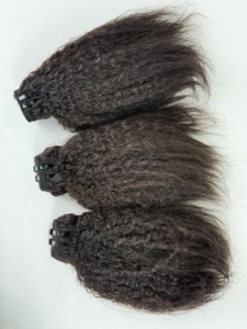 Natural <b>Black</b> Kinky Straight Human <b>Hair</b> Bundles, 100% Virgin <b>Hair</b> Coarse Yaki Weave <b>Extensions</b> Double Machine Weft - Product Image 2