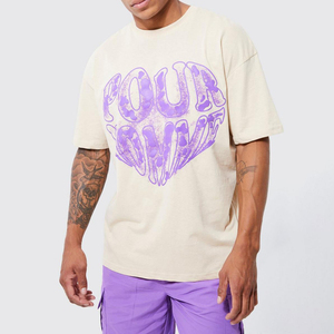 เสื้อยืดคอกลมแขนสั้นทรงโอเวอร์ไซส์ผ้าฝ้ายเจอร์ซีย์สีครีมสำหรับผู้ชาย สีพื้น สวมใส่สบาย - Product Image 4