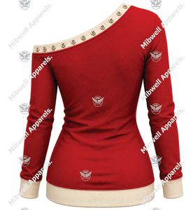 New DST Women's Red Asymmetric <b>Off</b>-<b>Shoulder</b> Sweatshirt <b>Long</b> <b>Sleeve</b> Knitted J13 Letter Print Casual <b>Top</b> - Product Image 2