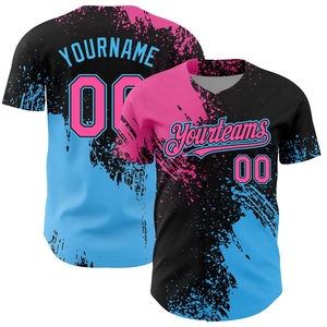 Wholesale Best Selling OMMIZ INDUSTRY Custom Pink Black-Sky Blue 3D Design Abstract <b>Brush</b> Stroke Authentic Baseball Jersey - Product Image 1
