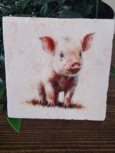 Rustic Farmhouse Marble Coasters Piglet Tumbled Stone Drink Coaster Set - Product Image 3