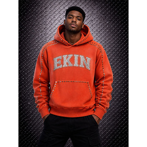 Qualité supérieure, personnalisable, avec fermeture éclair et strass, en coton épais French Terry, délavé à l'acide, style vintage, streetwear automne, écologique - Product Image 3