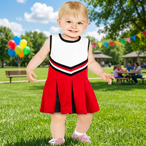 Ensembles d'entraînement de cheerleading pour tout-petits par sublimation intégrale ODM/OEM – Jupe plissée, uniforme pour tout-petits, crop top et short pour filles - Product Image 5