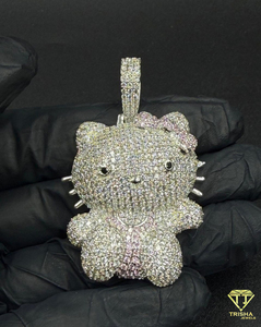 Colgante de Gato Adorable con Incrustaciones de Piedras Rosas, Estilo Hip Hop, con Diamantes de Moissanita, Amuleto de Lujo de Dibujos Animados para Mujeres y Hombres - Product Image 3