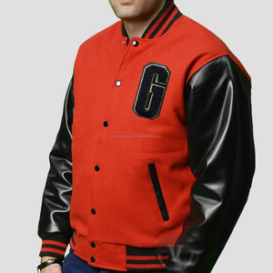 Varsity Vestes Rouge Laine Noir Cuir Manches Lycée Letterman Veste Personnalisée - Product Image 4
