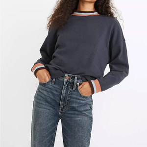 Sudadera de cuello redondo para mujer, personalizada, de otoño, informal, de tejido grueso de algodón y felpa francesa, con apliques de cristal y bordados. - Product Image 1