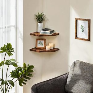 Étagères murales d'angle flottantes, lot de 2, en bois d'acacia naturel, pour rangement et présentation, décoration maison et bureau, vente en gros - Product Image 2