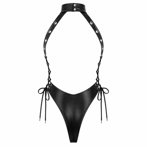 <b>Black</b> Lace up Firm Control <b>One</b> Piece High Neck Monokini <b>Bodysuit</b> Eco-Friendly Beachwear Swimwear - Product Image 2