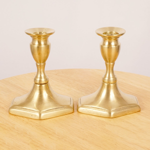 Vintage Solid <b>Brass</b> Candle <b>Holder</b> Pair Hexagon Base <b>Candlestick</b> <b>Holders</b> Decorative <b>Brass</b> Taper Candle Stands Lighting Accessory - Product Image 3