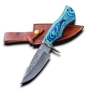 Cuchillo de caza de acero de Damasco afilado, de primera calidad, OEM/ODM, con mango de madera laminada de Pakka de alta calidad, EDC, personalizado, al por mayor - Product Image 1