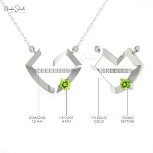 Mayorista de Confianza: Lote de Joyería de Oro para Mujer - Collar con Colgante de Oro Fino de 14k con Peridoto y Diamantes de 1.20mm en Forma de Corazón - Product Image 5