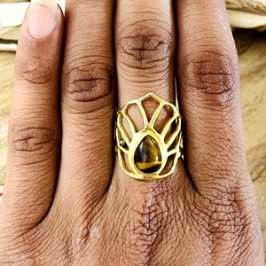 Trendy Design Boho Crown <b>Tiger</b> <b>Eye</b> <b>Rings</b> Tribal Brass <b>Rings</b> for Women 18k Gold Plated Statement Crown <b>Ring</b> for Wholesale/OEM/ODM - Product Image 5
