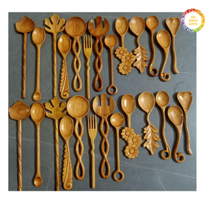 Elegant Wooden Spoon With Leaf And Flower Carving Decorative Kitchenware Custom <b>Engraved</b> Logo Professional - Product Image 3