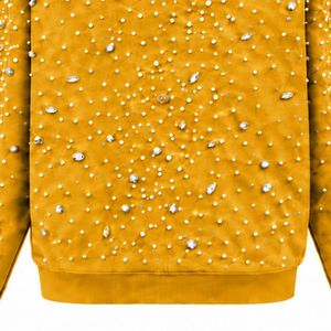 Sudadera con capucha y cremallera completa Mustard Gold Pearl, chaqueta estilo streetwear con perlas incrustadas, sudadera con capucha de manga larga con bolsillos frontales - Product Image 6