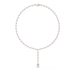 Collier en or rose avec diamant de laboratoire taille poire en forme de Y |   Collier de tennis élégant pour femmes, bijoux de luxe - Product Image 1