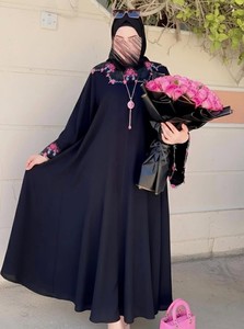 Black Embroidered Abaya With Beads Floral Pattern <b>Long</b> Sleeve Modest <b>Dress</b> <b>For</b> Women Daily Wear All Seasons abaya luxury dubai - Product Image 3