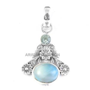 Pendentif élégant en topaze bleue Larimar, argent sterling 925, bijoux faits main par un créateur, cadeau pour elle, NIKHIL GEMS, fiançailles vintage - Product Image 6