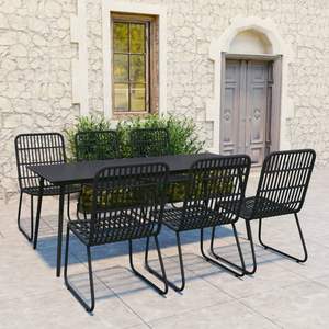 Conjunto de Comedor Grande de Ratán Sintético Negro con Acero con Recubrimiento en Polvo y Vidrio para Uso en Jardín - Product Image 1