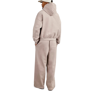 Mens Relaxed Pullover Hoodie with Wide Leg Open Hem <b>Trousers</b> Two Piece Tracksuit Adjustable Hem Drawstring Waist Long Sleeve Set - Product Image 2