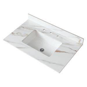 Top per Mobile Bagno in Marmo Bianco Carrara con Venature, Altezza 94 cm, Paraschizzi 10 cm, Foro per Rubinetto 20 cm, Modello da Incasso - Product Image 2