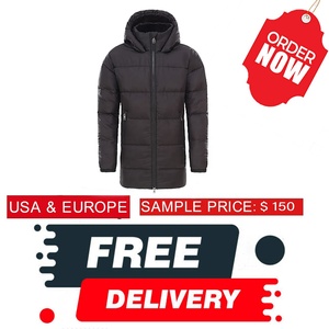 Men's Long Hooded Puffer Jacket Windproof Polyester Wadding Winter <b>Coat</b> <b>Zipper</b> Closure Casual Outerwear - Product Image 3