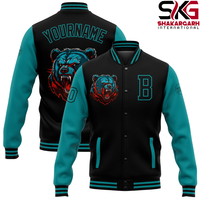 Veste de baseball personnalisée pour homme, style Varsity, imprimé éclaboussures rouge et blanc, boutonnée, logo personnalisé