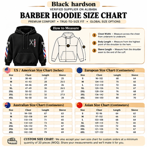 Premium 320 GSM Cotton Fleece Barber Hoodie Black <b>Pullover</b> Custom Screen Printed Logo Barber Workwear Topwear Style - Product Image 3