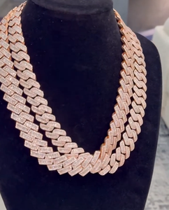 Collar de Cadena Cubana de Oro Rosa Sólido con Diamantes Naturales de Corte Baguette, Estilo Hip Hop, Unisex, para Fiestas - Product Image 4