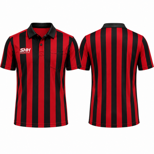 Polo d'arbitre rayé rouge et noir pour hommes, col noir, poche poitrine, manches courtes, maillot de performance professionnel pour officiels de football - Product Image 4