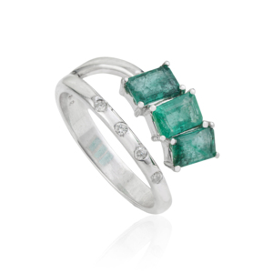 Stunning 925 Sterling <b>Silver</b> Three Stone <b>Emerald</b> Double Layer Fine <b>Ring</b> Jewelry Party Wear Accessories - Product Image 1