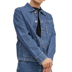 High Quality Jeans Jacket Solid Color Casual Jeans Jacket <b>Covered</b> <b>Button</b> Men Jeans Jacket - Product Image 4