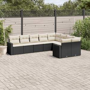 Grand ensemble de canapés de jardin en rotin PE noir avec pieds réglables - Product Image 1