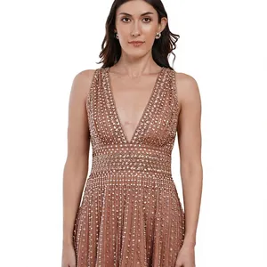 Robe mini trapèze sans manches à col en V, ornée de paillettes et d'une couche transparente, idéale pour les soirées - Product Image 6