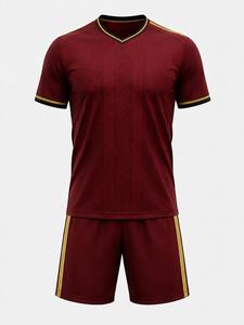 Conjunto de Fútbol Rojo para Hombre, Cuello en V, Manga Corta, Transpirable, de Poliéster Sublimado, Ajuste Atlético, Diseño Sólido para Todas las Temporadas - Product Image 1